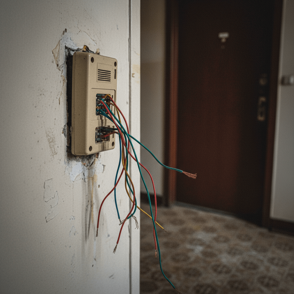Defekte Gegensprechanlage mit offenen Kabeln