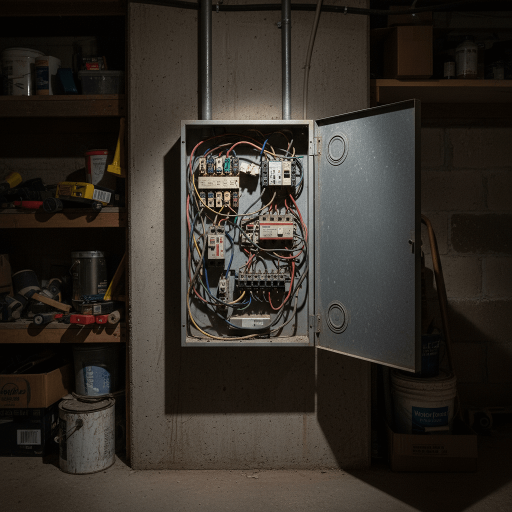 Sicherungskasten im Keller geöffnet